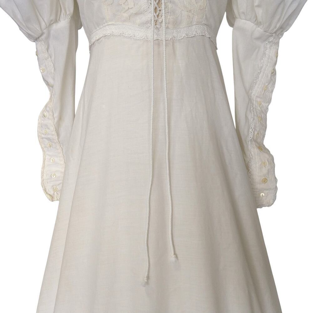Gunne Sax Wedding Dress Size 11 M Corset White Puff Sleeves Vintage 70s - Picture 5 of 12